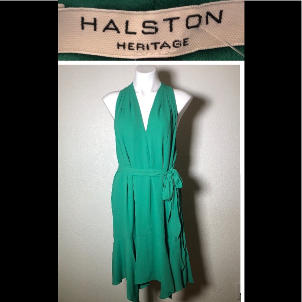 NWT Halston Heritage Green V-Neck Dress Size 14